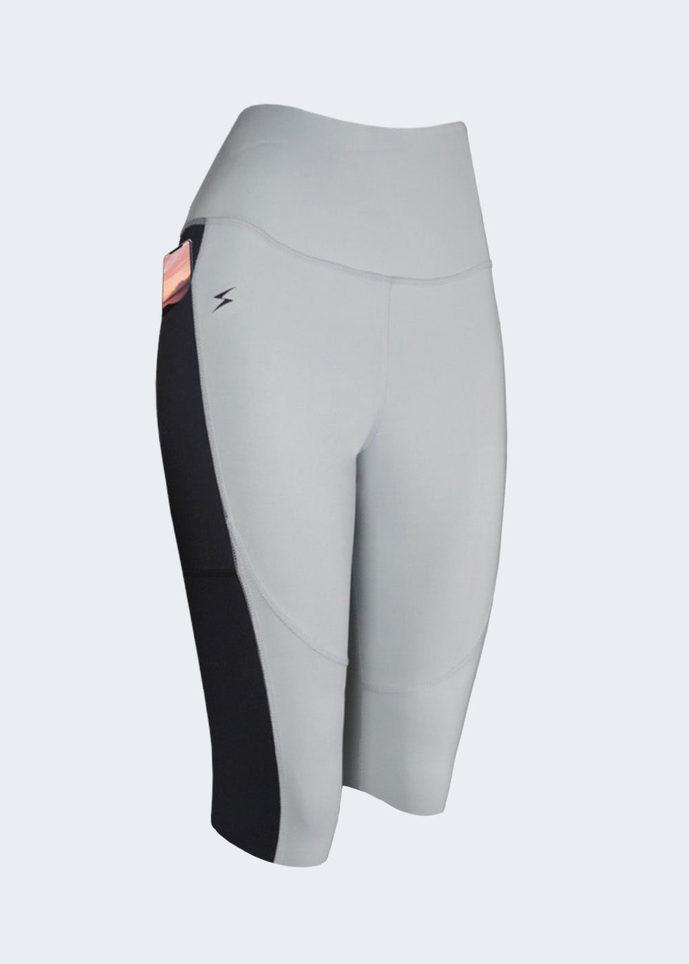 Leggings Corto Con Bolsillos Gris Claro Negro